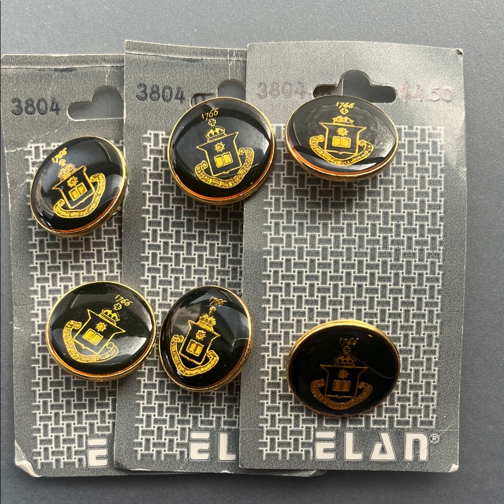 Elan Black and Gold Crest Coat Buttons - Set of 6